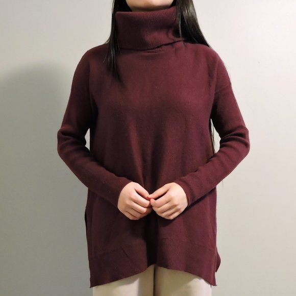 Ever New Wine Coloured Loose Fit Wool Turtleneck Sweater, Size S - Picture 4 of 12